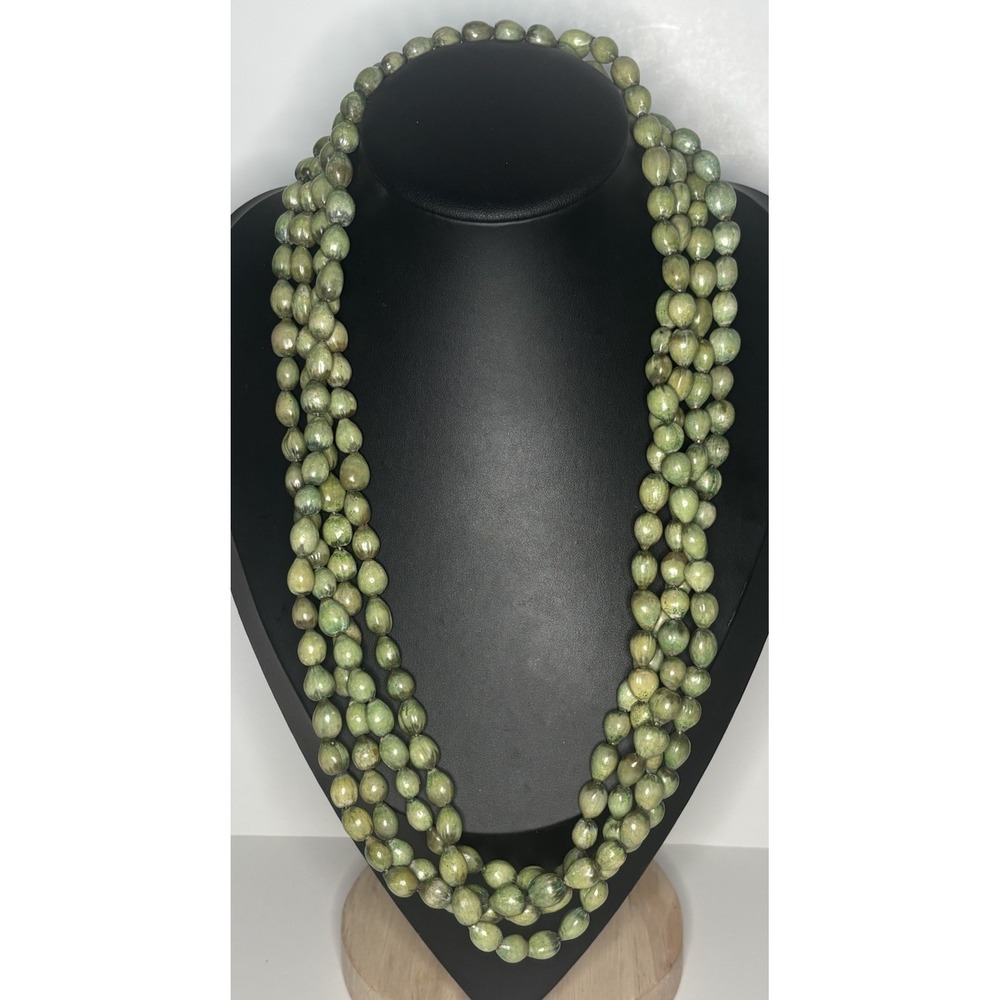 Vintage 80" Long Green Organic Seed Bead Opera Necklace Boho Layering
